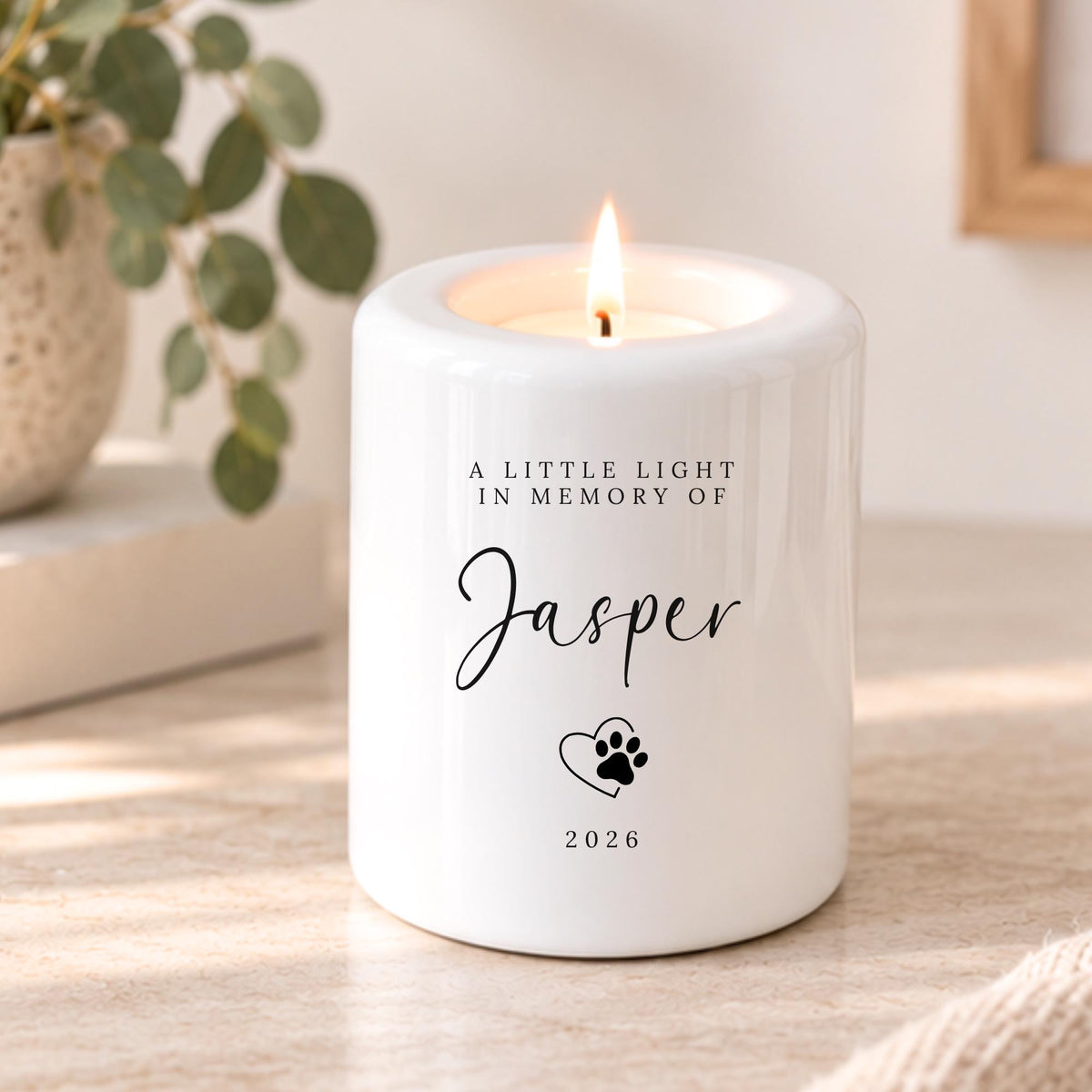 Pet Memorial Candle Tealight Holder Personalised Ceramic Dog Cat Loss Gift