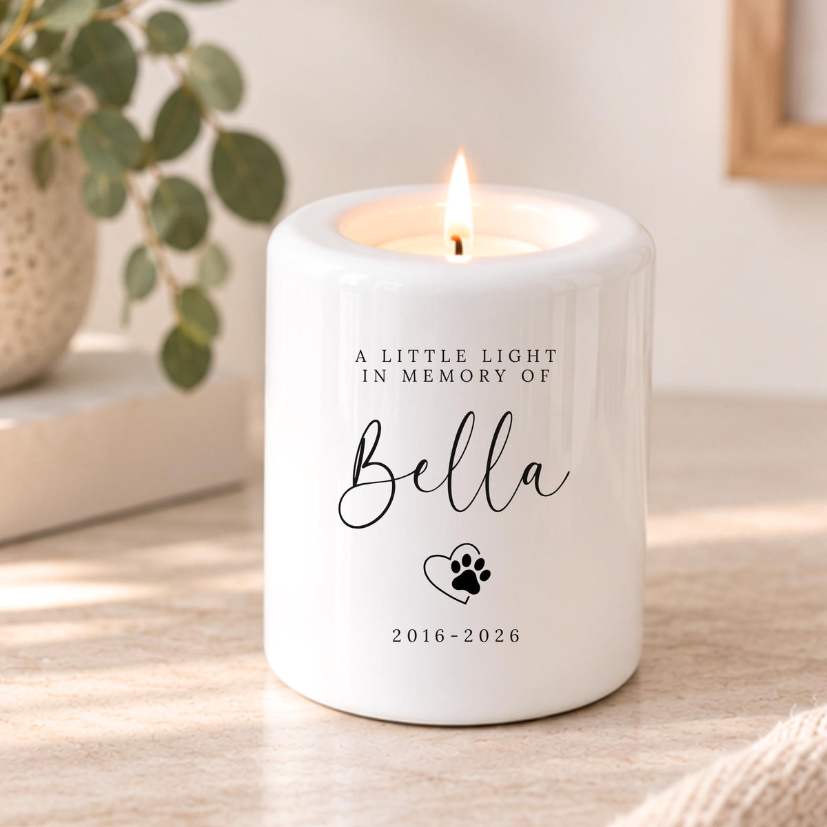 Pet Memorial Candle Tealight Holder Personalised Ceramic Dog Cat Loss Gift