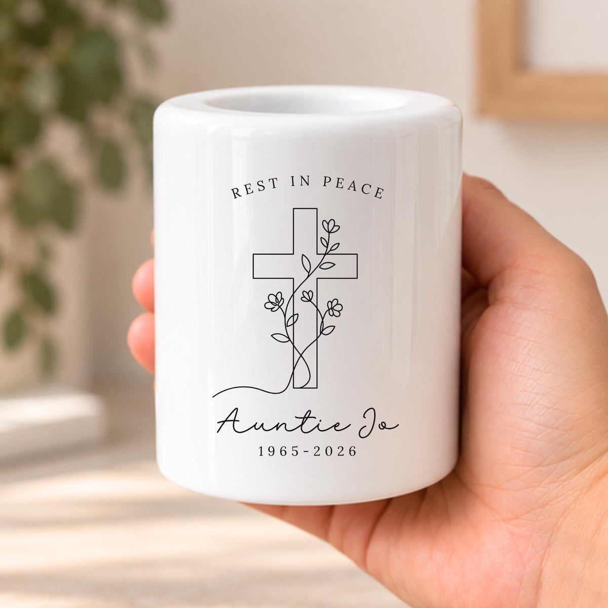 Personalised Memorial Tealight Candle Holder Family Bereavement Sympathy Ceramic Keepsake Gift