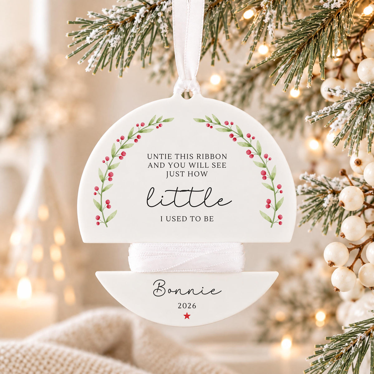 Childs Height Bauble Personalised Christmas Decoration 2025 Ribbon Baby Keepsake