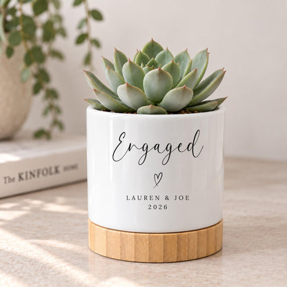 Personalised Engagement Plant Pot Engaged Couple Ceramic Planter Gift