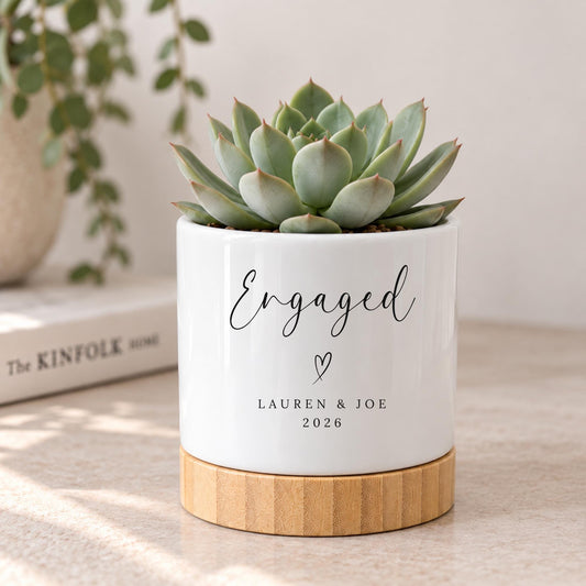 Personalised Engagement Plant Pot Engaged Couple Ceramic Planter Gift