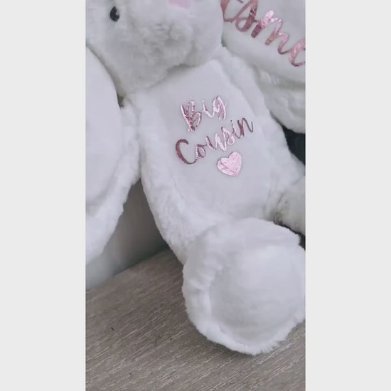Cousins Personalised Soft Toy Bunny Teddy Gift Little Big Cousin Baby Birthday Present