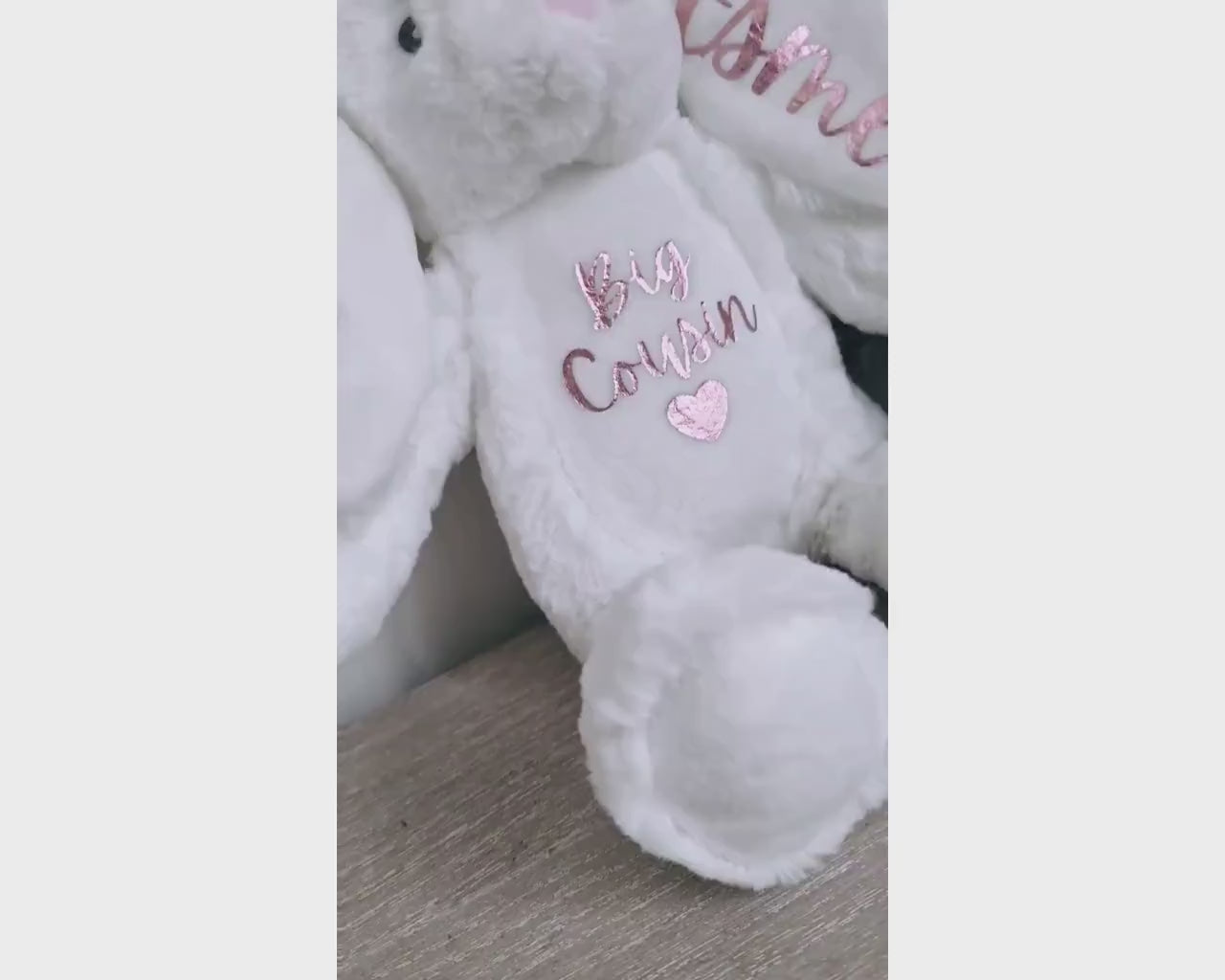 Cousins Personalised Soft Toy Bunny Teddy Gift Little Big Cousin Baby Birthday Present