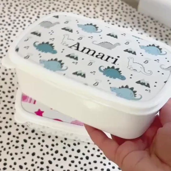 Personalised Lunch Snack Box Dinosaur Back To School Nursery Pot