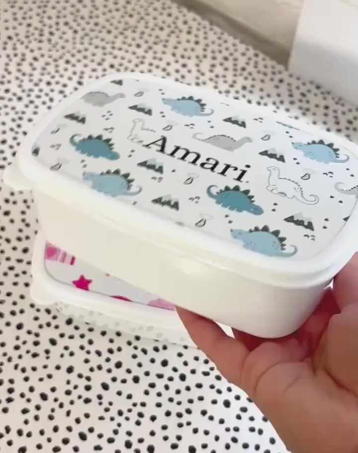 Personalised Lunch Snack Box Dinosaur Back To School Nursery Pot