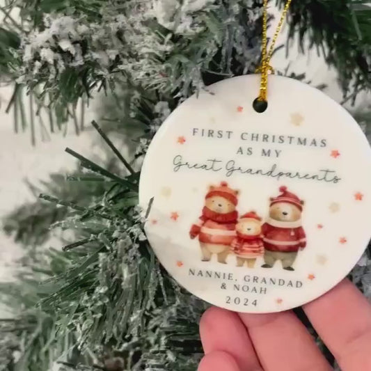 First Christmas As Great Grandparents Bauble Ornament Personalised Family Xmas Decoration Gift