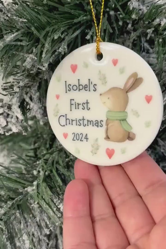 First Christmas Decoration Personalised Baby 1st Xmas Tree Bunny Ornament