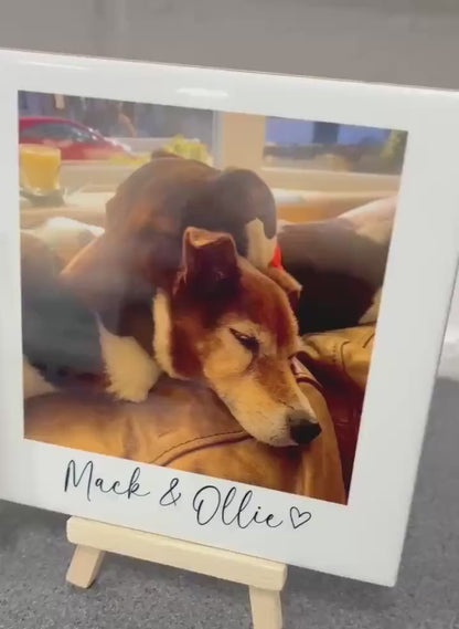 Personalised Ceramic Photo Tile With Text Polaroid Style Gift