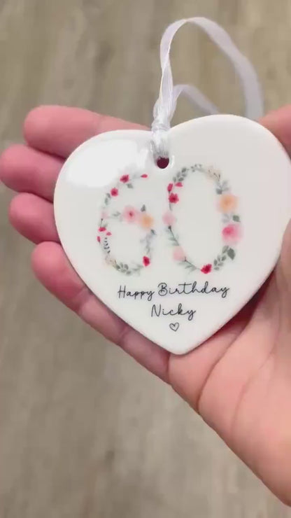 60th Birthday Gift Personalised Floral Sixty Ceramic Keepsake