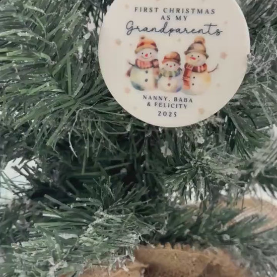 First Christmas As Grandparents Personalised Bauble Ornament Snowman Gift