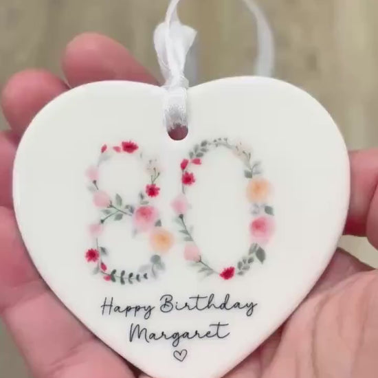 80th Birthday Gift Personalised Floral Eighty Ceramic Keepsake