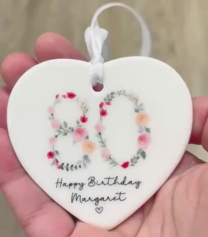 80th Birthday Gift Personalised Floral Eighty Ceramic Keepsake