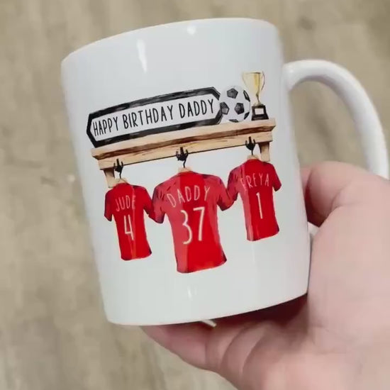 Personalised Father's Day Football Shirt Mug: Family Birthday Gift