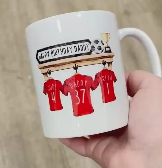 Personalised Father's Day Football Shirt Mug: Family Birthday Gift