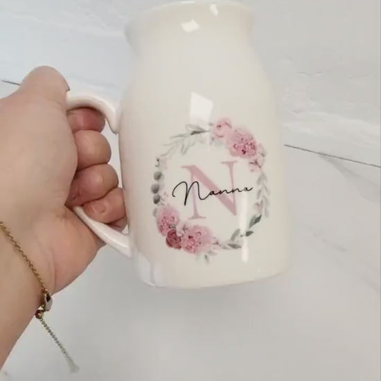 Personalised Name Vase Ceramic Flower Jug Birthday/Mother's Day Gift