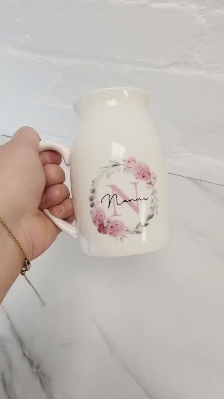 Personalised Name Vase Ceramic Flower Jug Birthday/Mother's Day Gift