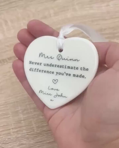 Personalised Never Underestimate Ornament Colleague Leaving Gift Keepsake Thank You Motivational Quote Ceramic