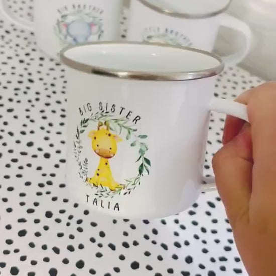 Personalised Children's Mug Enamel Kids Cup Big Brother Sister Gift