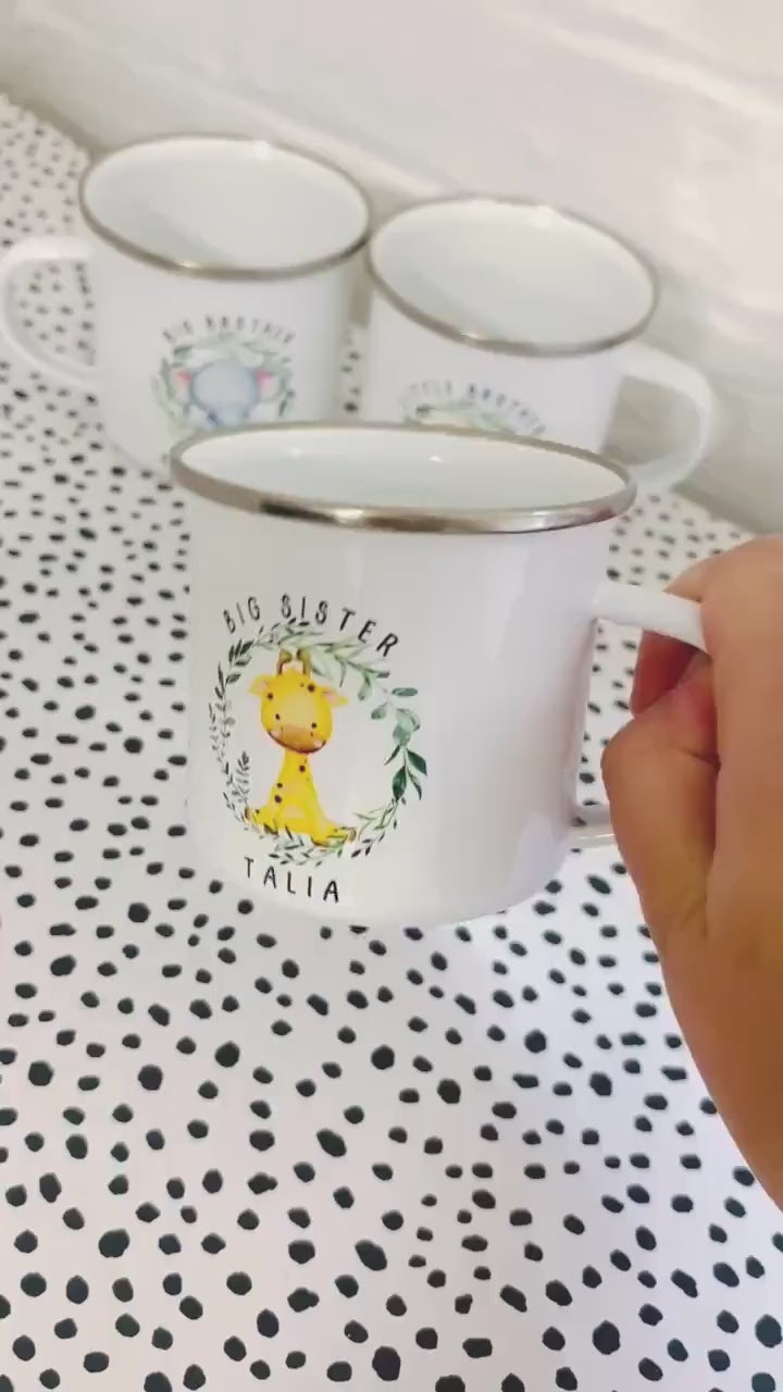 Personalised Children's Mug Enamel Kids Cup Big Brother Sister Gift