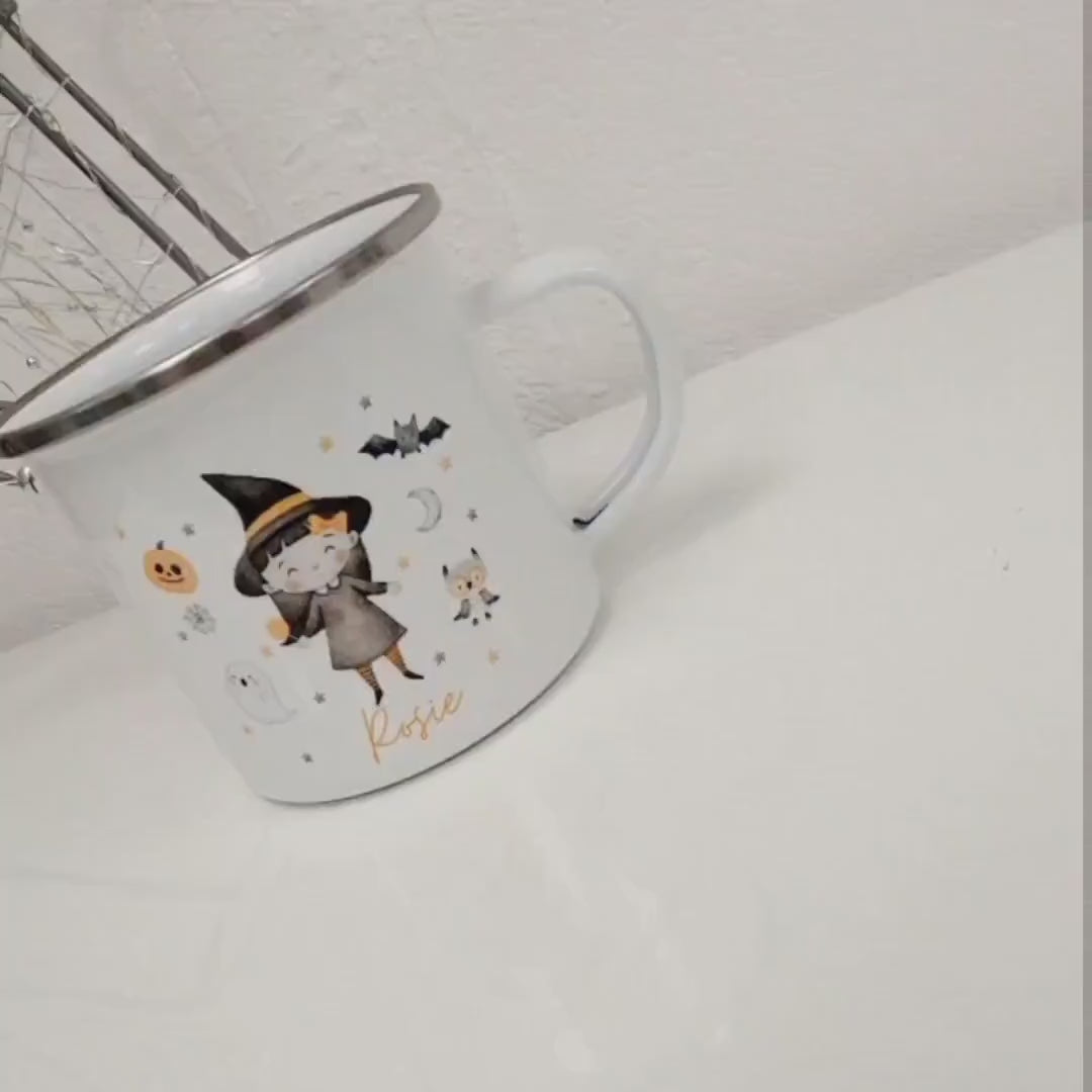 Personalised Halloween Mug Kids Children's Enamel Gift