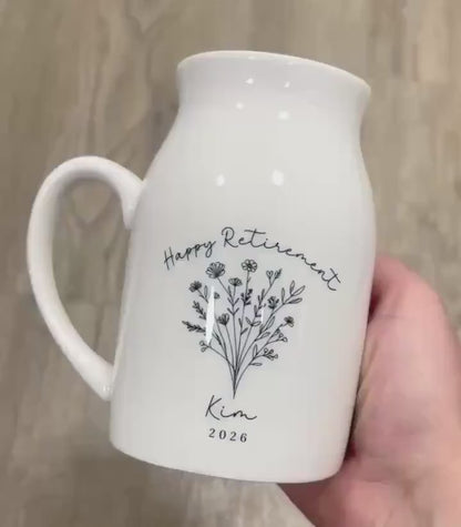 Personalised Retirement Vase Retired Colleague Ceramic Gift