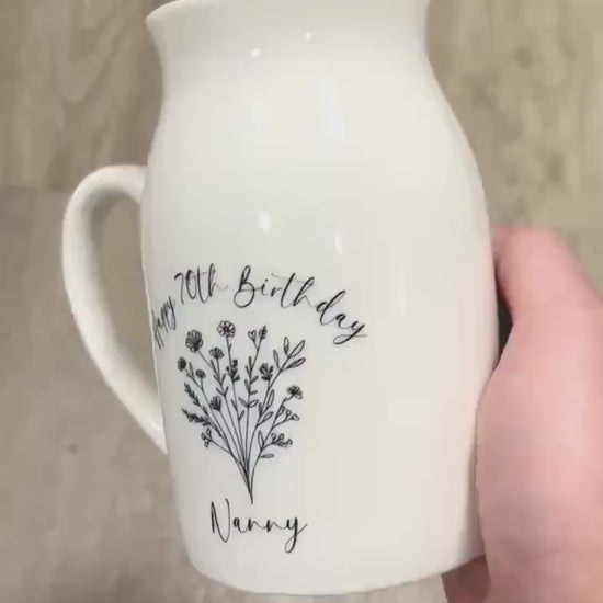 Personalised Happy Birthday Vase 21st | 30th | 40th | 50th | 60th | 70th | 80th Ceramic Gift