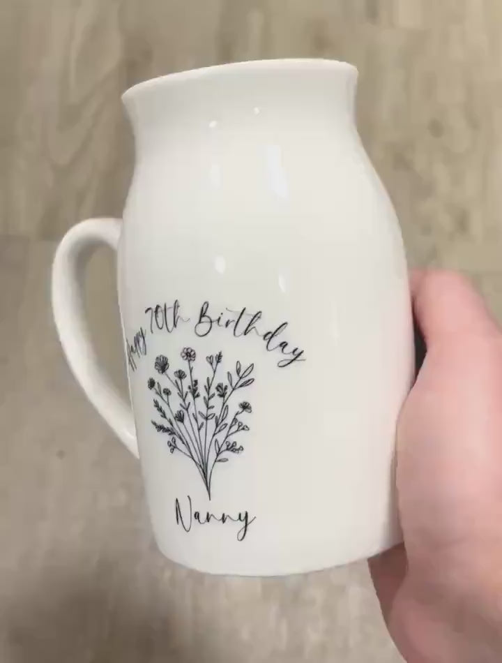 Personalised Happy Birthday Vase 21st | 30th | 40th | 50th | 60th | 70th | 80th Ceramic Gift