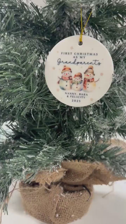 First Christmas As Grandparents Personalised Bauble Ornament Snowman Gift