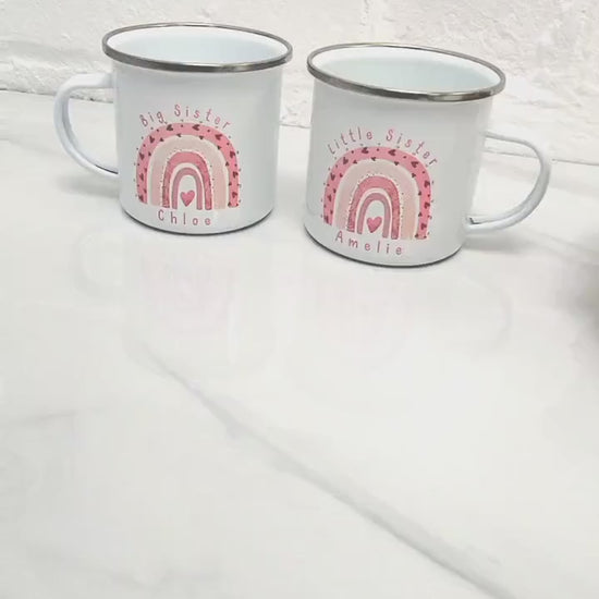 Personalised Children's Mug Big Little Sister Enamel Valentine's Cup Gift