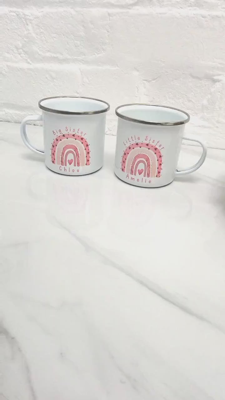 Personalised Children's Mug Big Little Sister Enamel Valentine's Cup Gift
