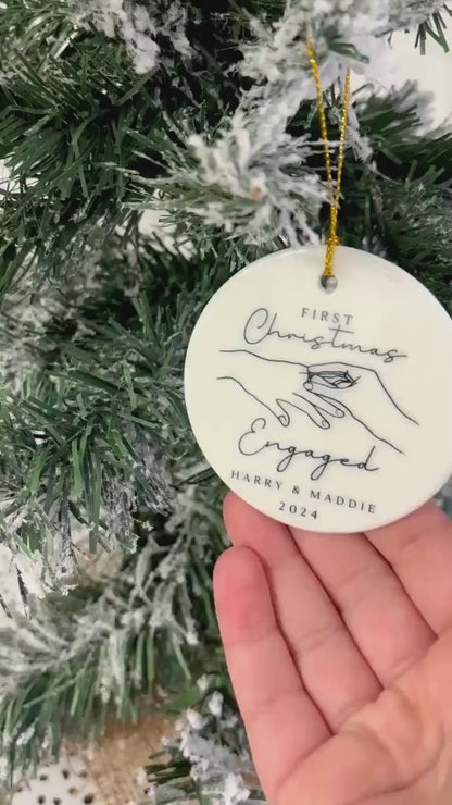 First Christmas Engaged Decoration Personalised Fiance Couple Ornament Gift