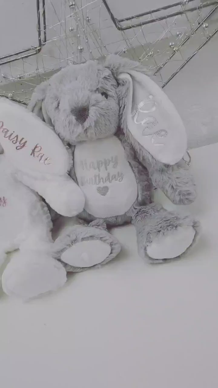 Happy Birthday Personalised Soft Toy Bunny Teddy Gift First Childrens Toddler Girls Birthday Present