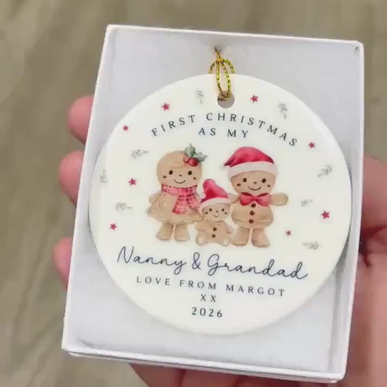 First Christmas As Nanny & Grandad Personalised Bauble Ornament Grandparents Xmas Decoration Gift