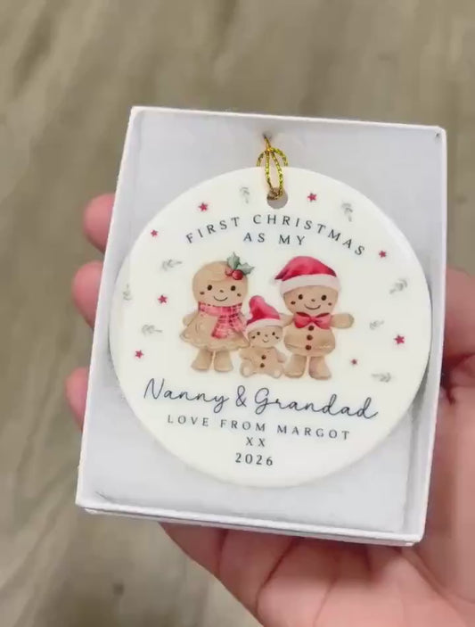 First Christmas As Nanny & Grandad Personalised Bauble Ornament Grandparents Xmas Decoration Gift