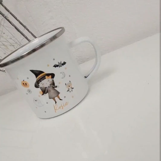 Personalised Halloween Mug Kids Children's Enamel Gift