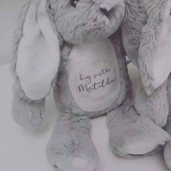 Sisters Personalised Soft Toy Bunny Teddy Gift Little & Big Sister New Baby Present