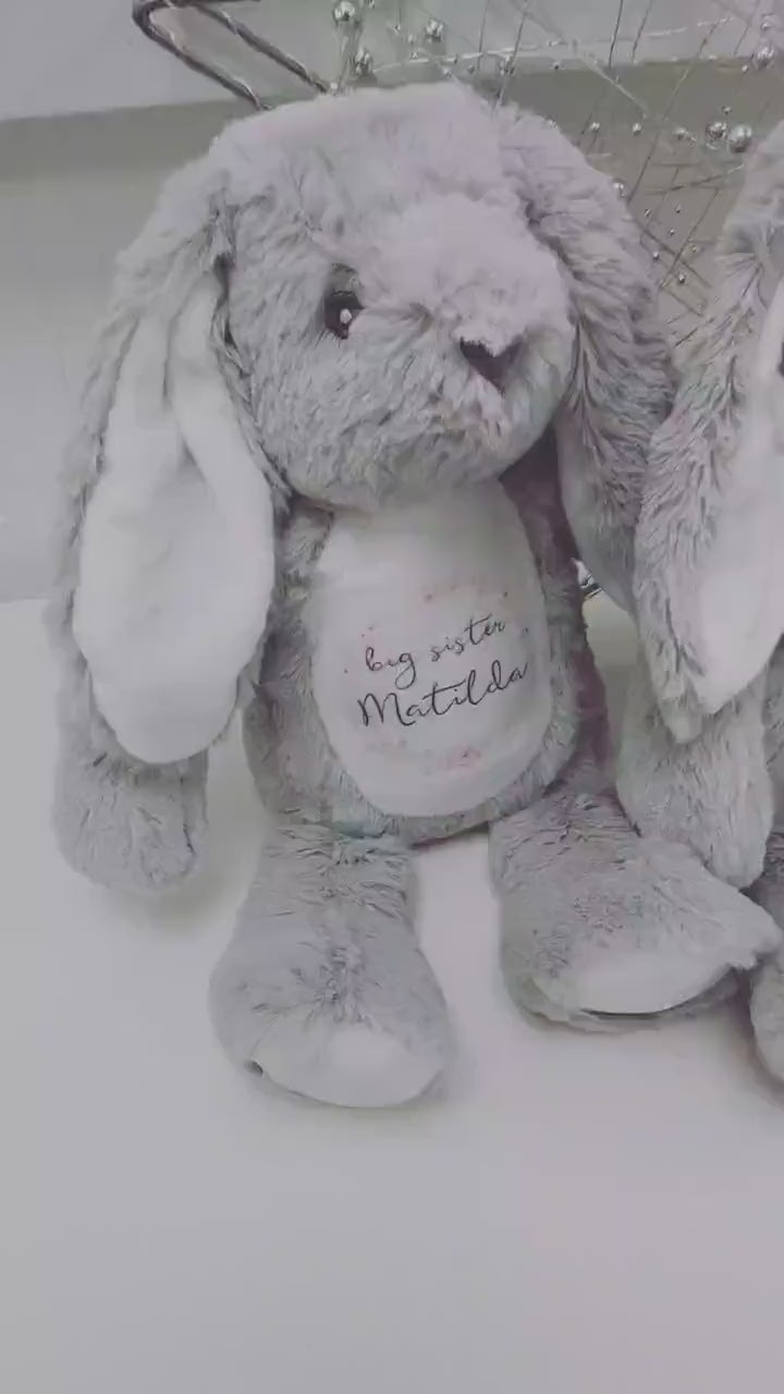 Sisters Personalised Soft Toy Bunny Teddy Gift Little & Big Sister New Baby Present