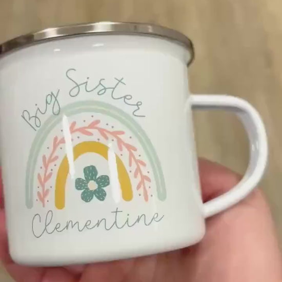 Personalised Children's Mug Big Little Sister Enamel Kids Cup Gift