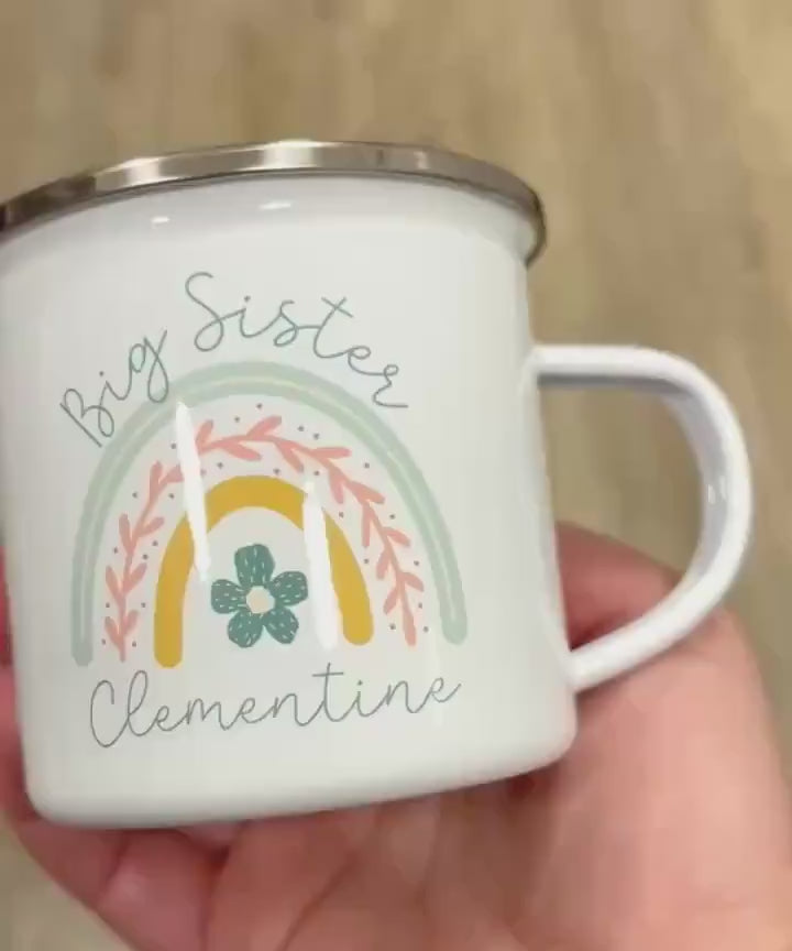 Personalised Children's Mug Big Little Sister Enamel Kids Cup Gift