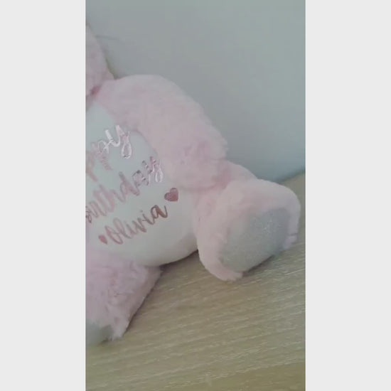 Happy Birthday Unicorn Personalised Soft Toy Girls Gift Toddler Rose Gold Party Present