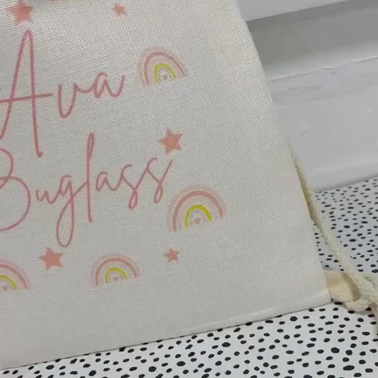 Back To School Girls Drawstring Bag P.E Kit Swimming Rainbow Design