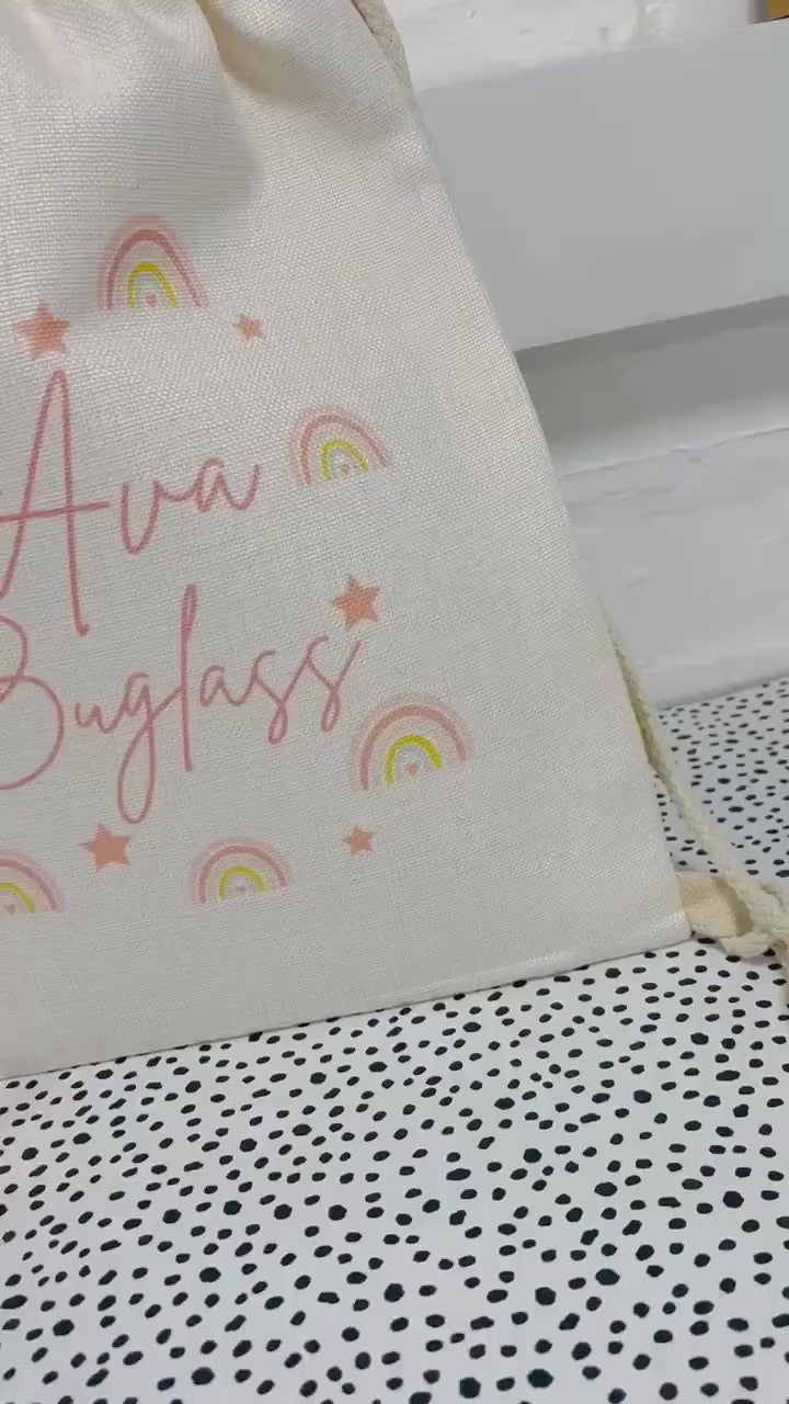 Back To School Girls Drawstring Bag P.E Kit Swimming Rainbow Design