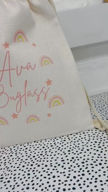 Back To School Girls Drawstring Bag P.E Kit Swimming Rainbow Design